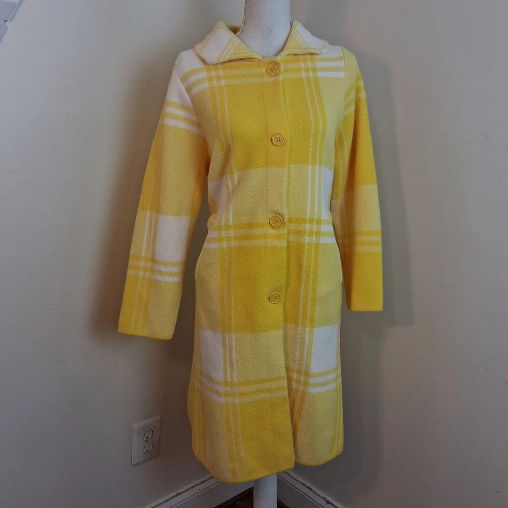 Lesley Evers Natalie Coat In Lemon Yellow Plaid Size Medium NWT - Picture 9 of 13